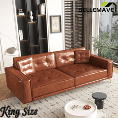 Bellemave® 92.1'' Pull Out Sofa Bed King, Faux Leather Futon Couch, 3 - in - 1 Convertible Sleeper Sofa with Tufted Back, Gold Furniture Legs, Deep Loveseat for Living Room, Apartment, Office - Bellemave