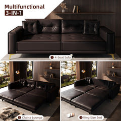 Bellemave® 92.1'' Pull Out Sofa Bed King, Faux Leather Futon Couch, 3 - in - 1 Convertible Sleeper Sofa with Tufted Back, Gold Furniture Legs, Deep Loveseat for Living Room, Apartment, Office - Bellemave