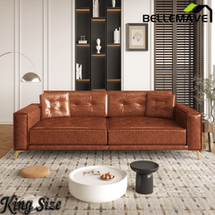Bellemave® 92.1'' Pull Out Sofa Bed King, Faux Leather Futon Couch, 3 - in - 1 Convertible Sleeper Sofa with Tufted Back, Gold Furniture Legs, Deep Loveseat for Living Room, Apartment, Office - Bellemave