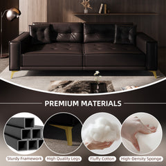 Bellemave® 92.1'' Pull Out Sofa Bed King, Faux Leather Futon Couch, 3 - in - 1 Convertible Sleeper Sofa with Tufted Back, Gold Furniture Legs, Deep Loveseat for Living Room, Apartment, Office - Bellemave