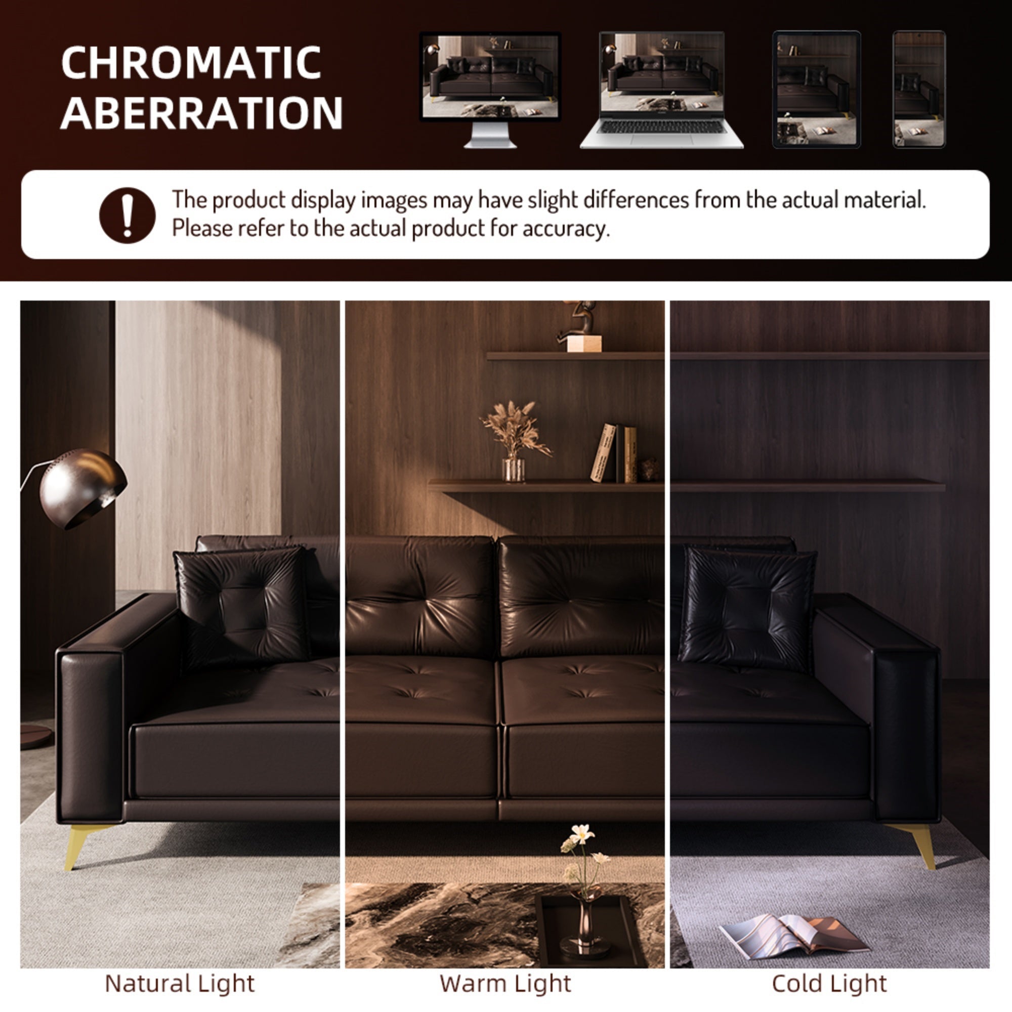 Bellemave® 92.1'' Pull Out Sofa Bed King, Faux Leather Futon Couch, 3 - in - 1 Convertible Sleeper Sofa with Tufted Back, Gold Furniture Legs, Deep Loveseat for Living Room, Apartment, Office - Bellemave