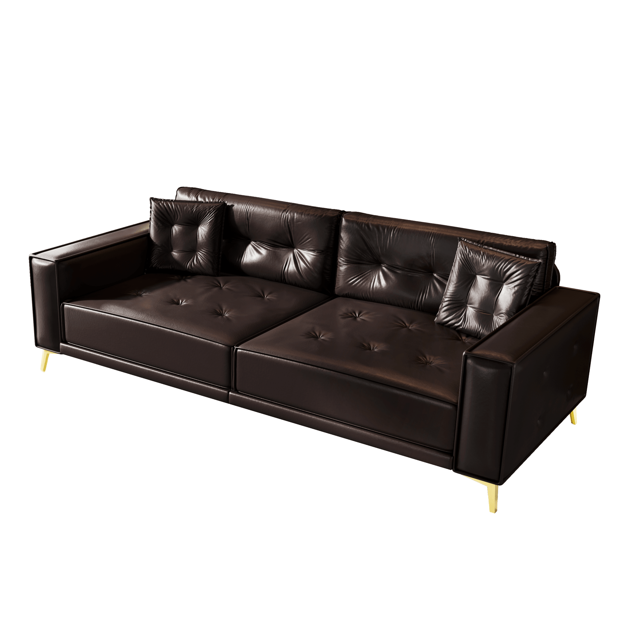 Bellemave® 92.1'' Pull Out Sofa Bed King, Faux Leather Futon Couch, 3 - in - 1 Convertible Sleeper Sofa with Tufted Back, Gold Furniture Legs, Deep Loveseat for Living Room, Apartment, Office - Bellemave