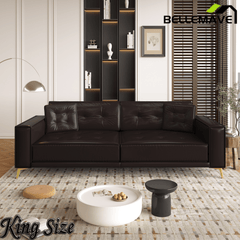 Bellemave® 92.1'' Pull Out Sofa Bed King, Faux Leather Futon Couch, 3 - in - 1 Convertible Sleeper Sofa with Tufted Back, Gold Furniture Legs, Deep Loveseat for Living Room, Apartment, Office - Bellemave