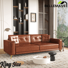 Bellemave® 92.1'' Pull Out Sofa Bed King, Faux Leather Futon Couch, 3 - in - 1 Convertible Sleeper Sofa with Tufted Back, Gold Furniture Legs, Deep Loveseat for Living Room, Apartment, Office - Bellemave