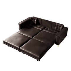 Bellemave® 92.1'' Pull Out Sofa Bed King, Faux Leather Futon Couch, 3 - in - 1 Convertible Sleeper Sofa with Tufted Back, Gold Furniture Legs, Deep Loveseat for Living Room, Apartment, Office - Bellemave