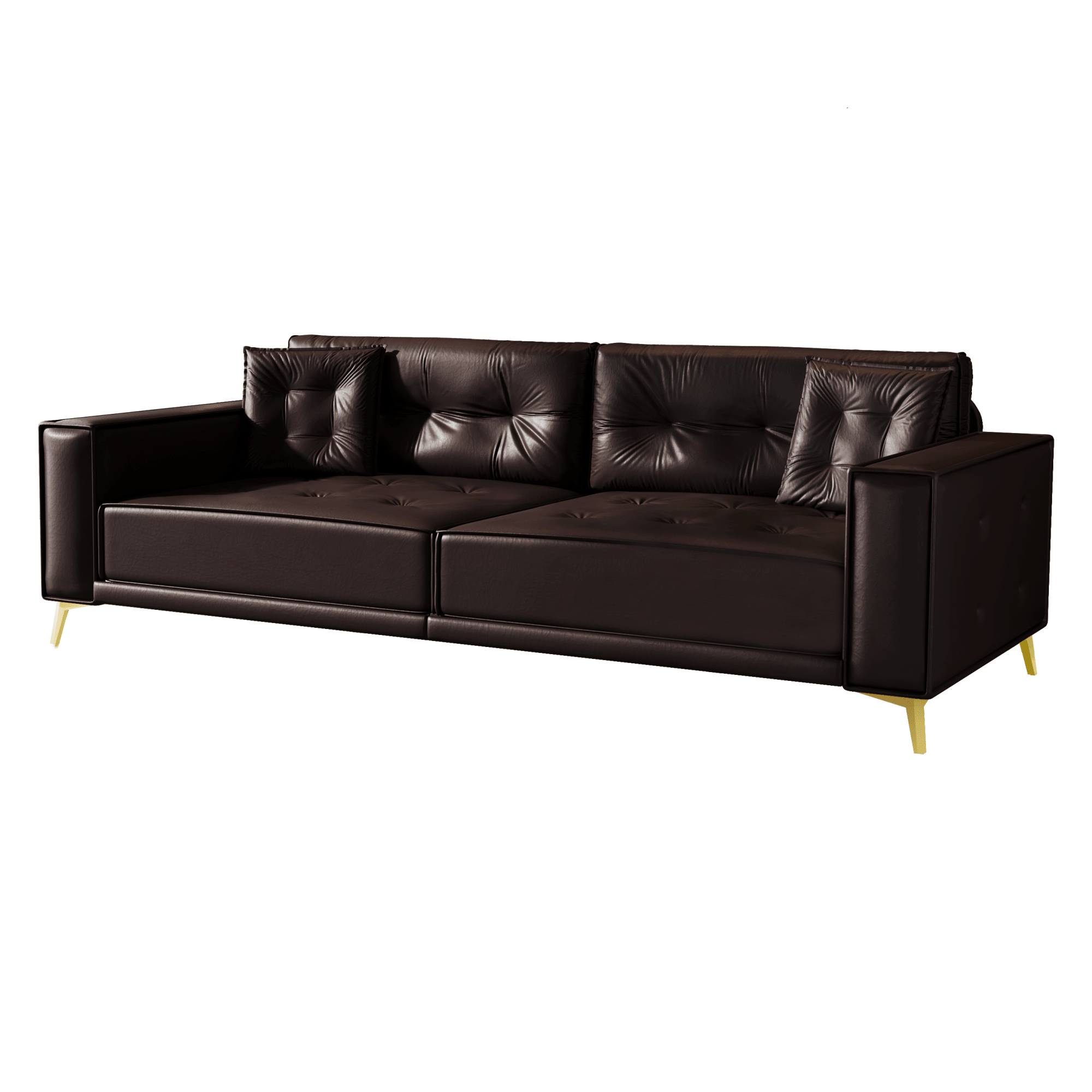 Bellemave® 92.1'' Pull Out Sofa Bed King, Faux Leather Futon Couch, 3 - in - 1 Convertible Sleeper Sofa with Tufted Back, Gold Furniture Legs, Deep Loveseat for Living Room, Apartment, Office - Bellemave