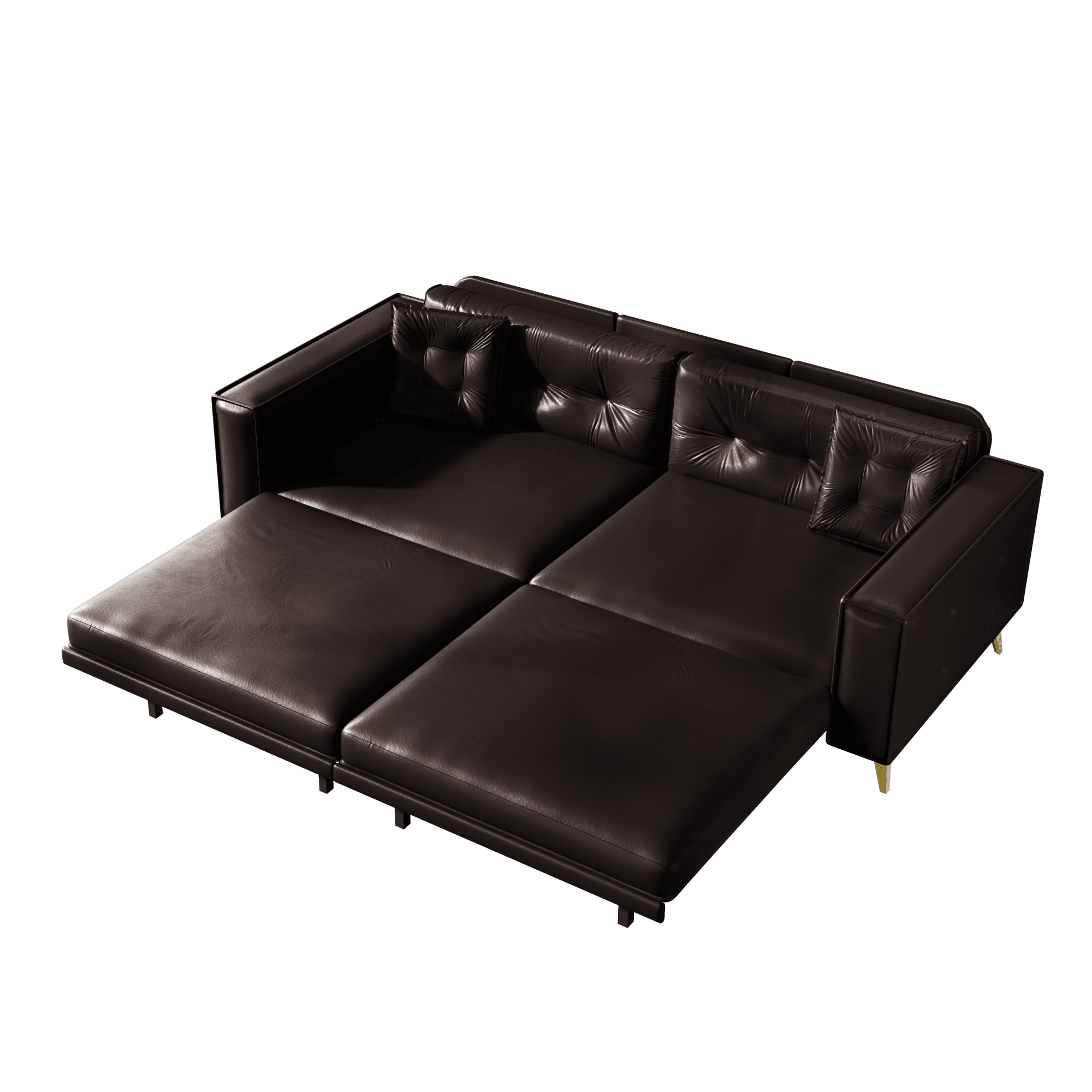 Bellemave® 92.1'' Pull Out Sofa Bed King, Faux Leather Futon Couch, 3 - in - 1 Convertible Sleeper Sofa with Tufted Back, Gold Furniture Legs, Deep Loveseat for Living Room, Apartment, Office - Bellemave
