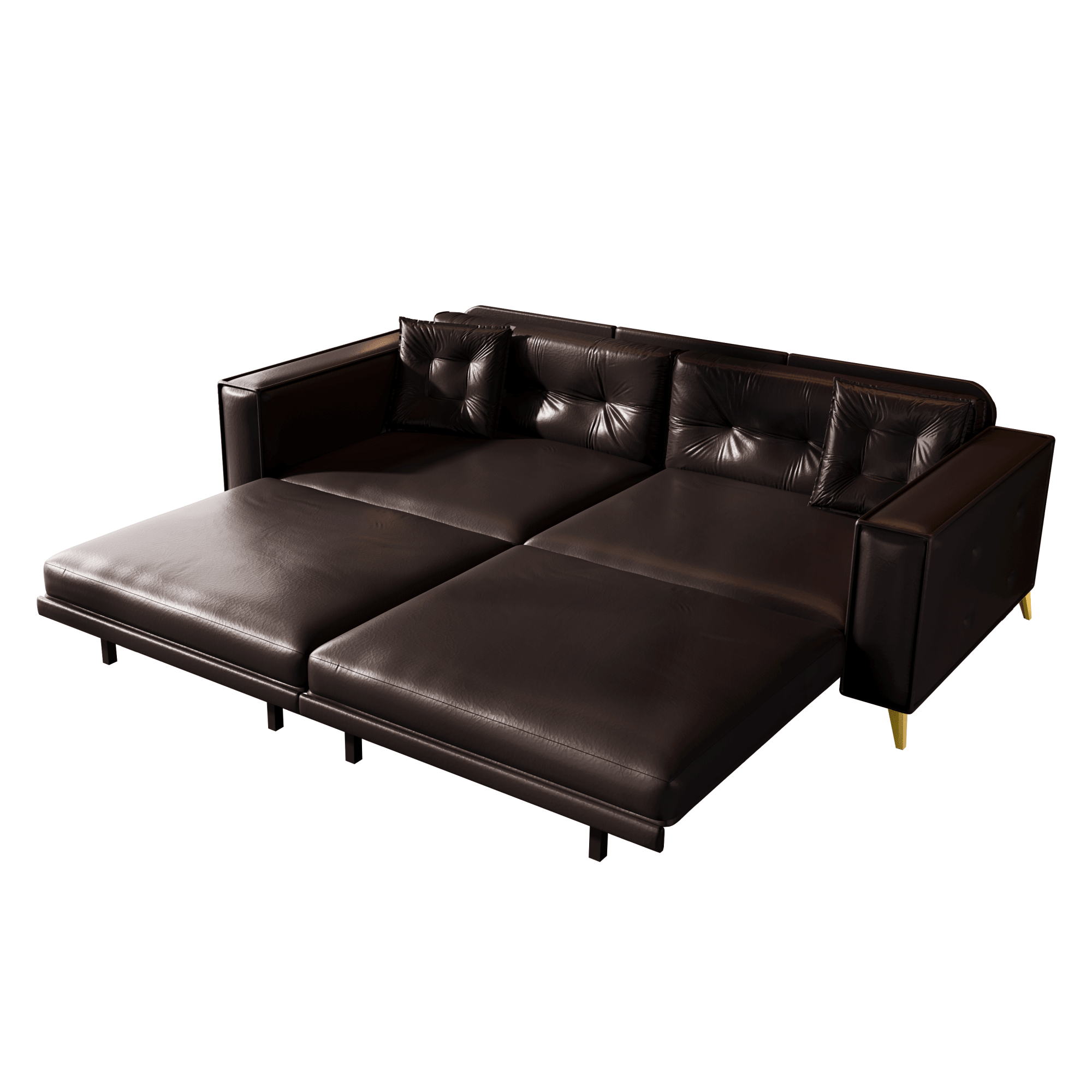 Bellemave® 92.1'' Pull Out Sofa Bed King, Faux Leather Futon Couch, 3 - in - 1 Convertible Sleeper Sofa with Tufted Back, Gold Furniture Legs, Deep Loveseat for Living Room, Apartment, Office - Bellemave