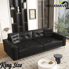 Bellemave® 92.1'' Pull Out Sofa Bed King, Faux Leather Futon Couch, 3 - in - 1 Convertible Sleeper Sofa with Tufted Back, Gold Furniture Legs, Deep Loveseat for Living Room, Apartment, Office - Bellemave