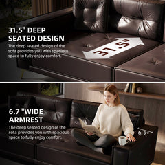 Bellemave® 92.1'' Pull Out Sofa Bed King, Faux Leather Futon Couch, 3 - in - 1 Convertible Sleeper Sofa with Tufted Back, Gold Furniture Legs, Deep Loveseat for Living Room, Apartment, Office - Bellemave