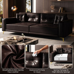 Bellemave® 92.1'' Pull Out Sofa Bed King, Faux Leather Futon Couch, 3 - in - 1 Convertible Sleeper Sofa with Tufted Back, Gold Furniture Legs, Deep Loveseat for Living Room, Apartment, Office - Bellemave