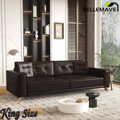 Bellemave® 92.1'' Pull Out Sofa Bed King, Faux Leather Futon Couch, 3 - in - 1 Convertible Sleeper Sofa with Tufted Back, Gold Furniture Legs, Deep Loveseat for Living Room, Apartment, Office - Bellemave