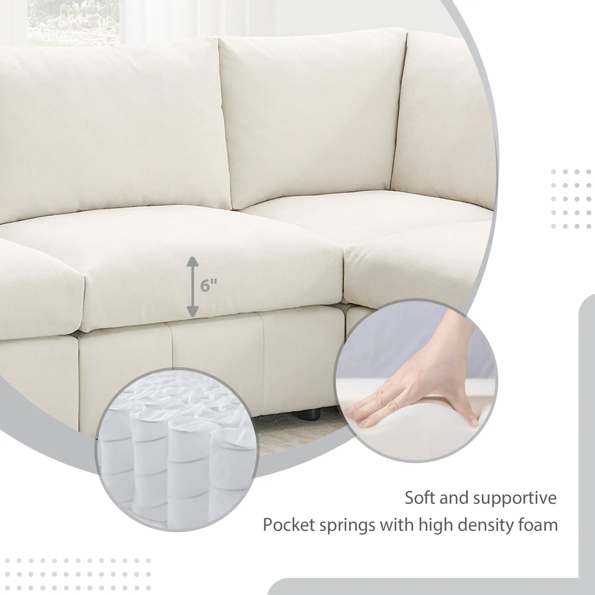 Bellemave® 93" L - Shaped Modern Sectional Sofa with Vertical Stripes with Convertible Ottomans - Bellemave