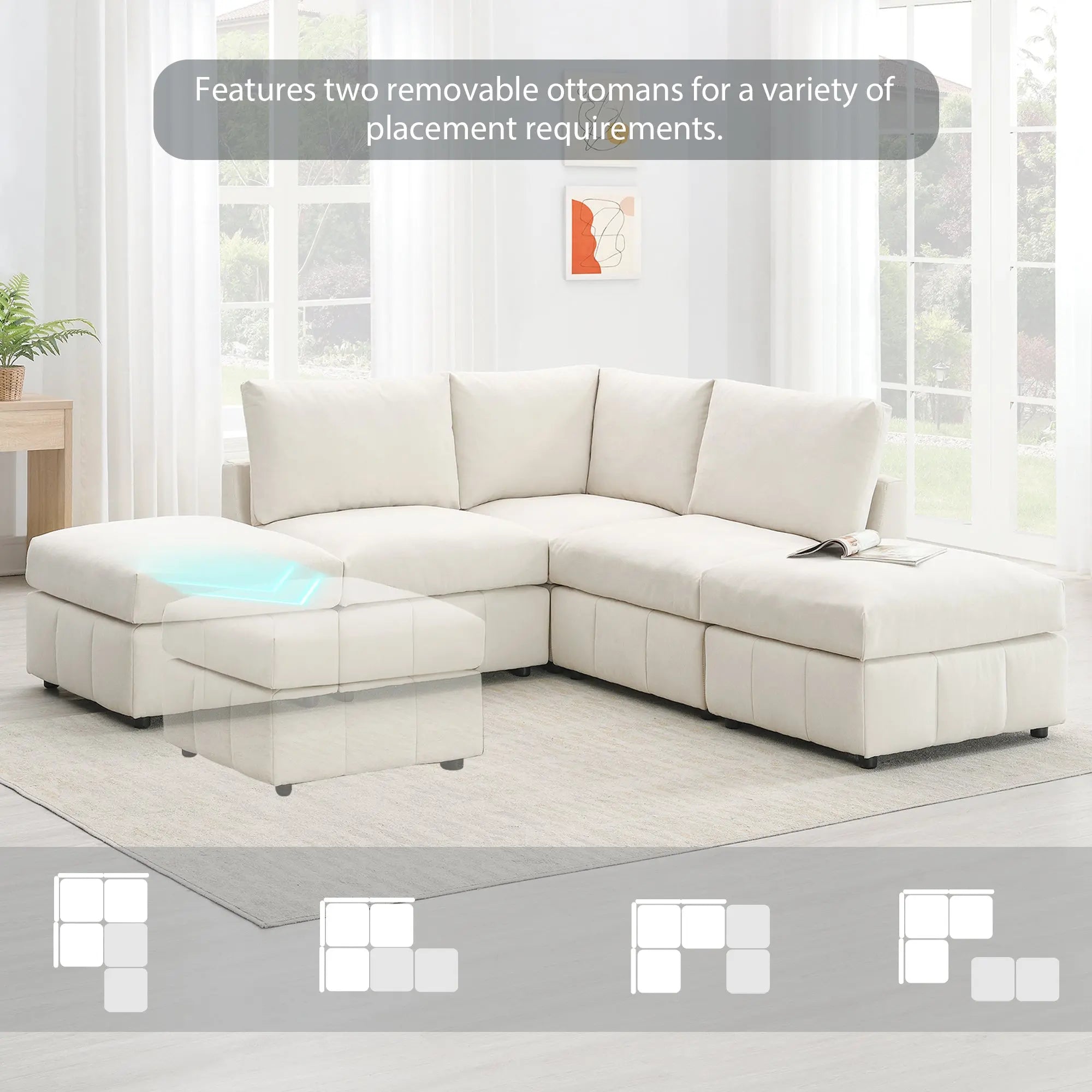 Bellemave® 93" L - Shaped Modern Sectional Sofa with Vertical Stripes with Convertible Ottomans - Bellemave