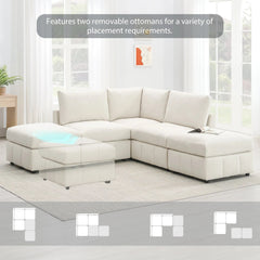 Bellemave® 93" L - Shaped Modern Sectional Sofa with Vertical Stripes with Convertible Ottomans - Bellemave