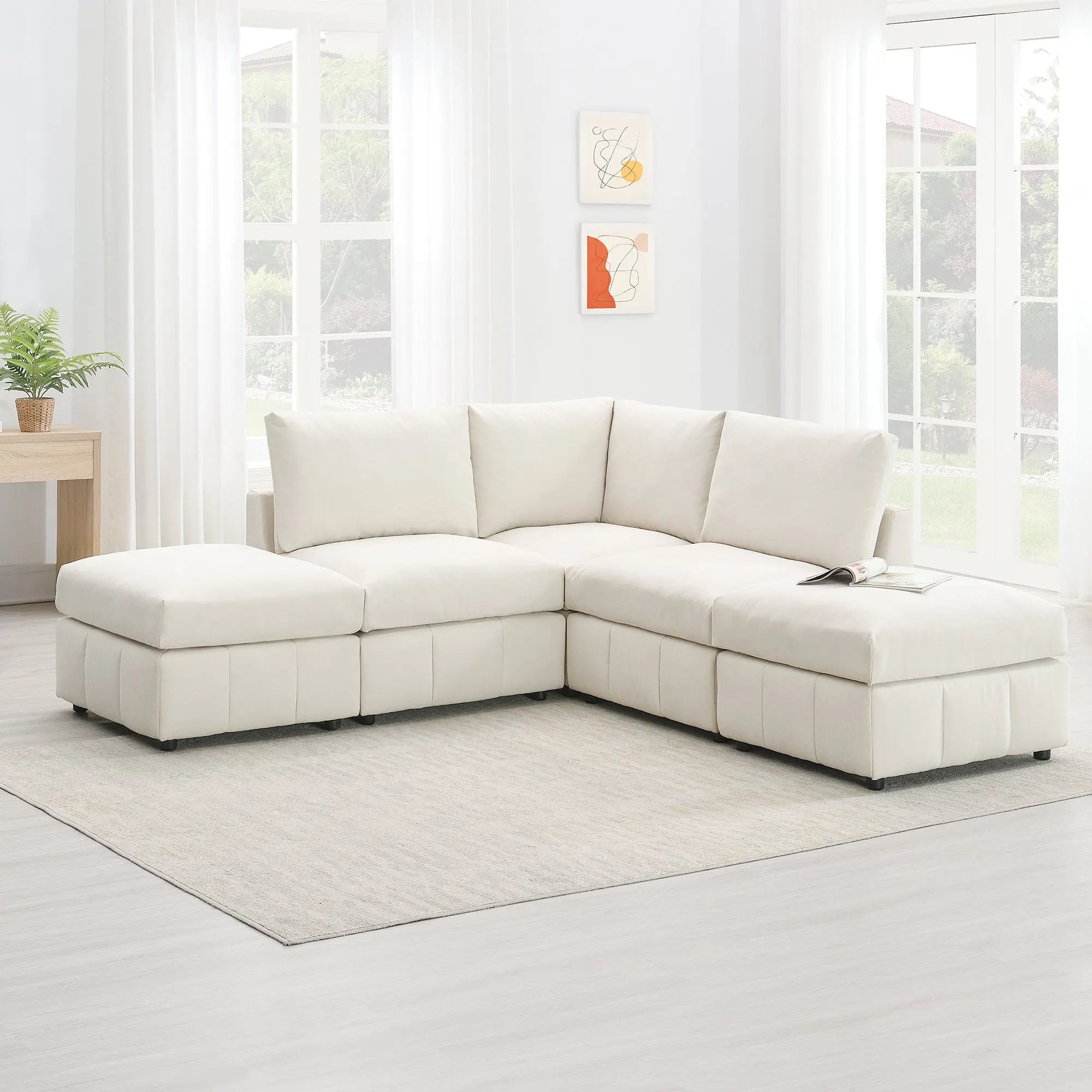 Bellemave® 93" L - Shaped Modern Sectional Sofa with Vertical Stripes with Convertible Ottomans - Bellemave