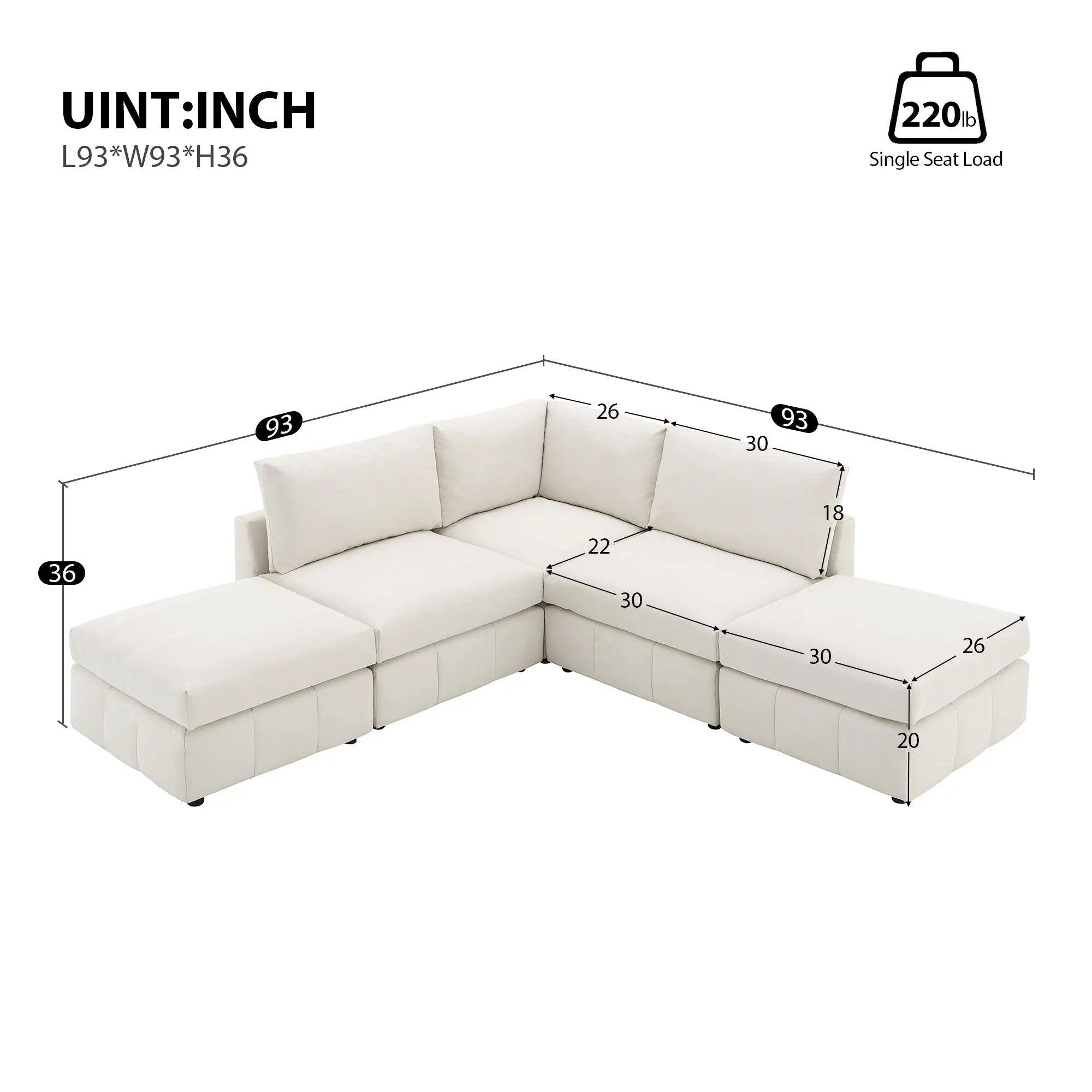 Bellemave® 93" L - Shaped Modern Sectional Sofa with Vertical Stripes with Convertible Ottomans - Bellemave