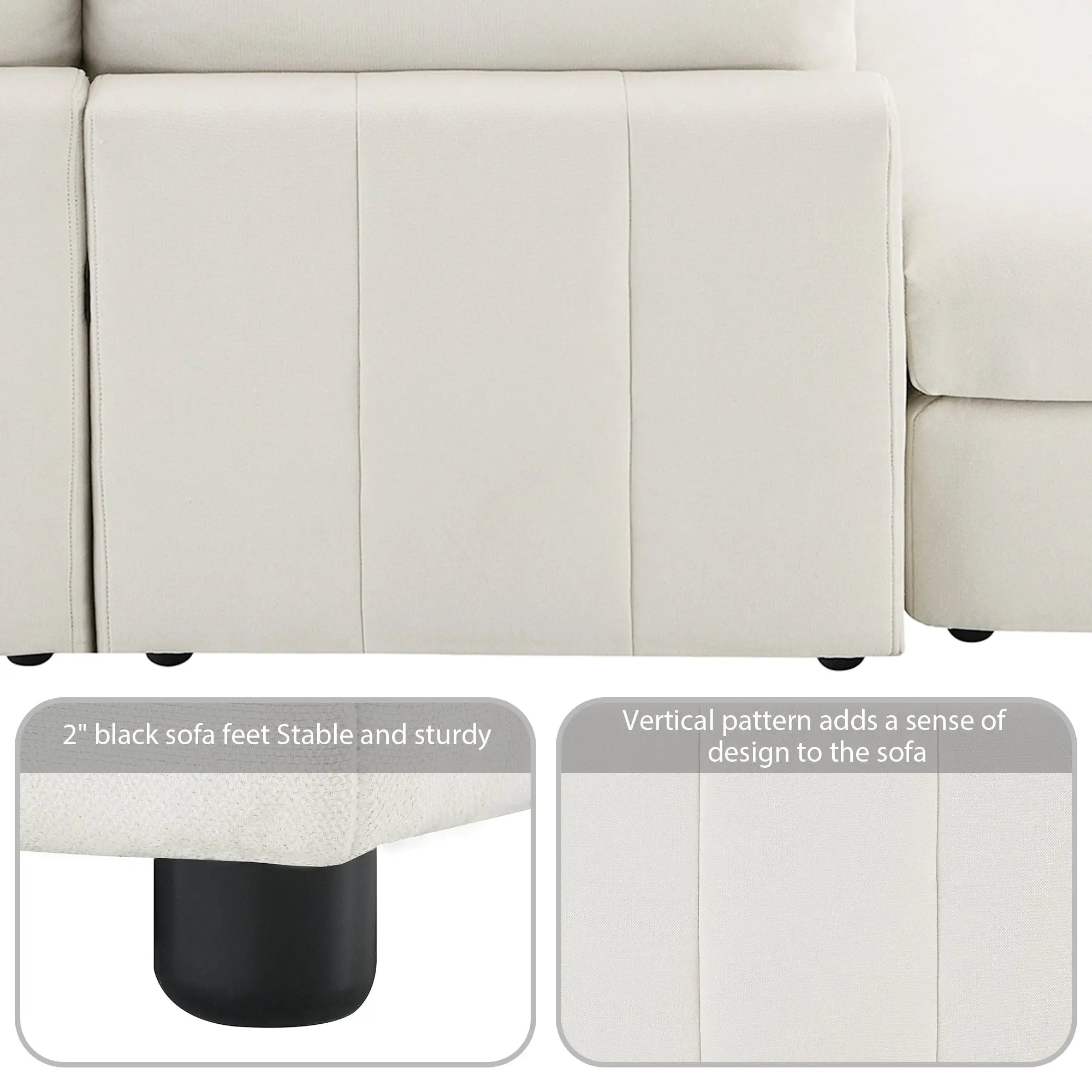 Bellemave® 93" L - Shaped Modern Sectional Sofa with Vertical Stripes with Convertible Ottomans - Bellemave