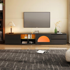 Bellemave® 94.4" Modern TV Stand with Fluted Glass Door and LED Light, Sliding Door & 2 Drawers - Bellemave