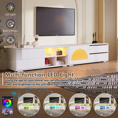 Bellemave® 94.4" Modern TV Stand with Fluted Glass Door and LED Light, Sliding Door & 2 Drawers - Bellemave