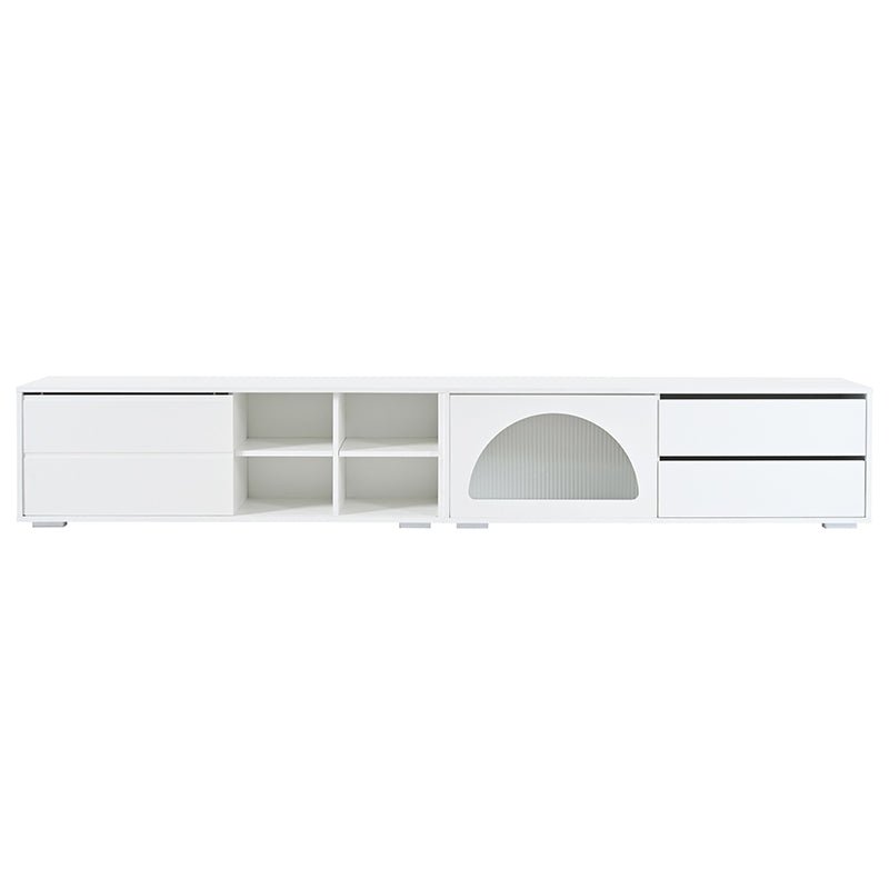 Bellemave® 94.4" Modern TV Stand with Fluted Glass Door and LED Light, Sliding Door & 2 Drawers - Bellemave