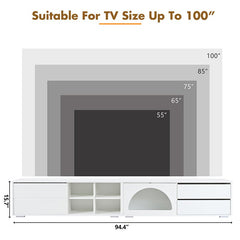 Bellemave® 94.4" Modern TV Stand with Fluted Glass Door and LED Light, Sliding Door & 2 Drawers - Bellemave