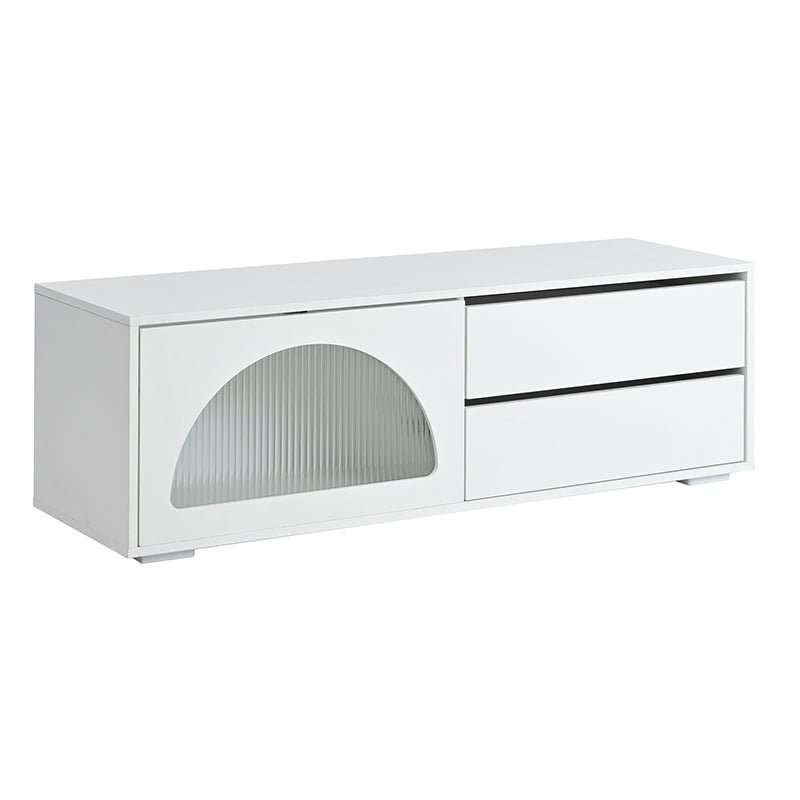 Bellemave® 94.4" Modern TV Stand with Fluted Glass Door and LED Light, Sliding Door & 2 Drawers - Bellemave