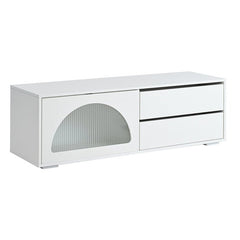 Bellemave® 94.4" Modern TV Stand with Fluted Glass Door and LED Light, Sliding Door & 2 Drawers - Bellemave