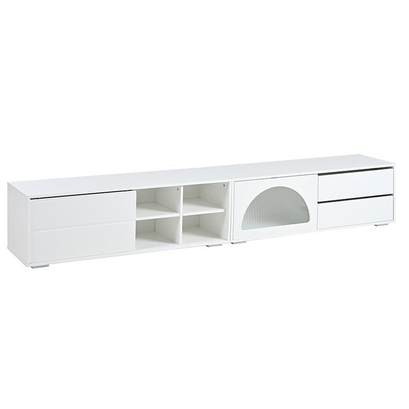 Bellemave® 94.4" Modern TV Stand with Fluted Glass Door and LED Light, Sliding Door & 2 Drawers - Bellemave