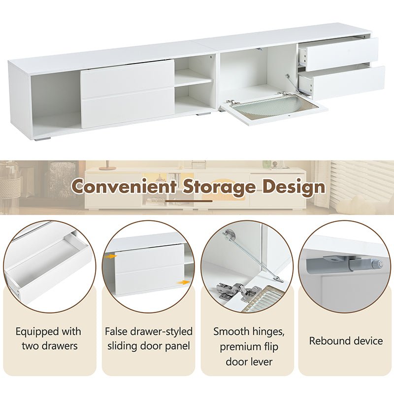 Bellemave® 94.4" Modern TV Stand with Fluted Glass Door and LED Light, Sliding Door & 2 Drawers - Bellemave