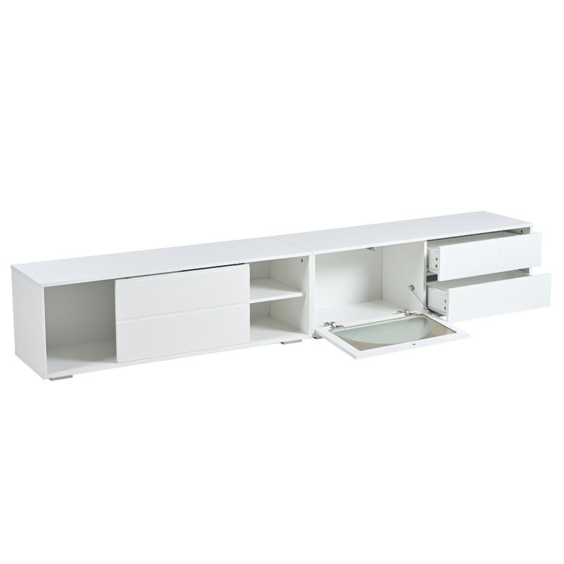 Bellemave® 94.4" Modern TV Stand with Fluted Glass Door and LED Light, Sliding Door & 2 Drawers - Bellemave
