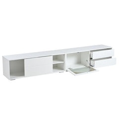 Bellemave® 94.4" Modern TV Stand with Fluted Glass Door and LED Light, Sliding Door & 2 Drawers - Bellemave
