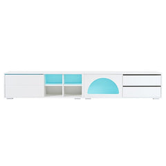 Bellemave® 94.4" Modern TV Stand with Fluted Glass Door and LED Light, Sliding Door & 2 Drawers - Bellemave