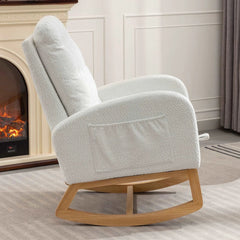 Bellemave® Accent Rocking Chair with Footrest High Back Rubber Wood Rocking Legs - Bellemave