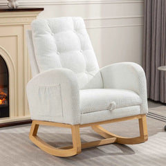 Bellemave® Accent Rocking Chair with Footrest High Back Rubber Wood Rocking Legs - Bellemave