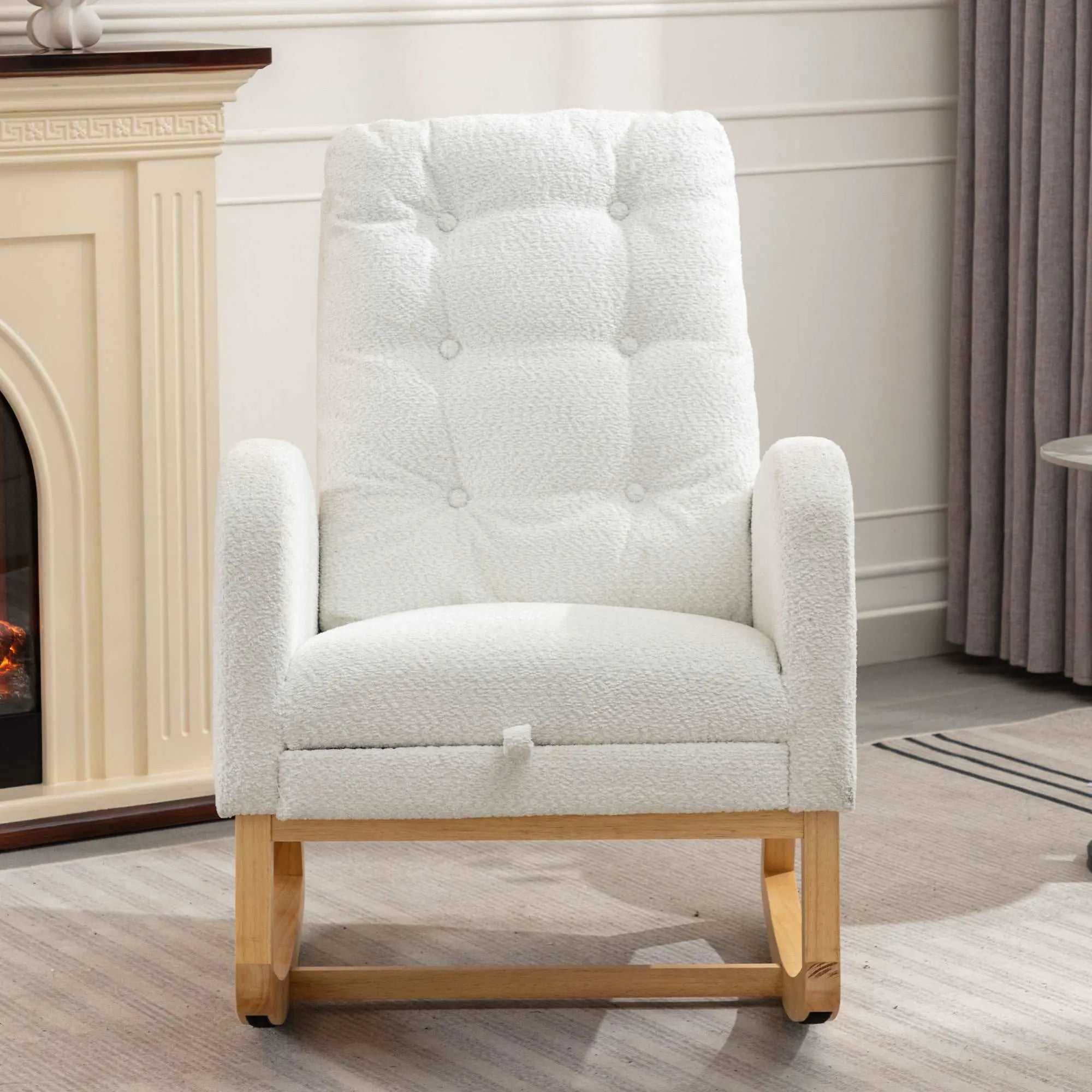 Bellemave® Accent Rocking Chair with Footrest High Back Rubber Wood Rocking Legs - Bellemave