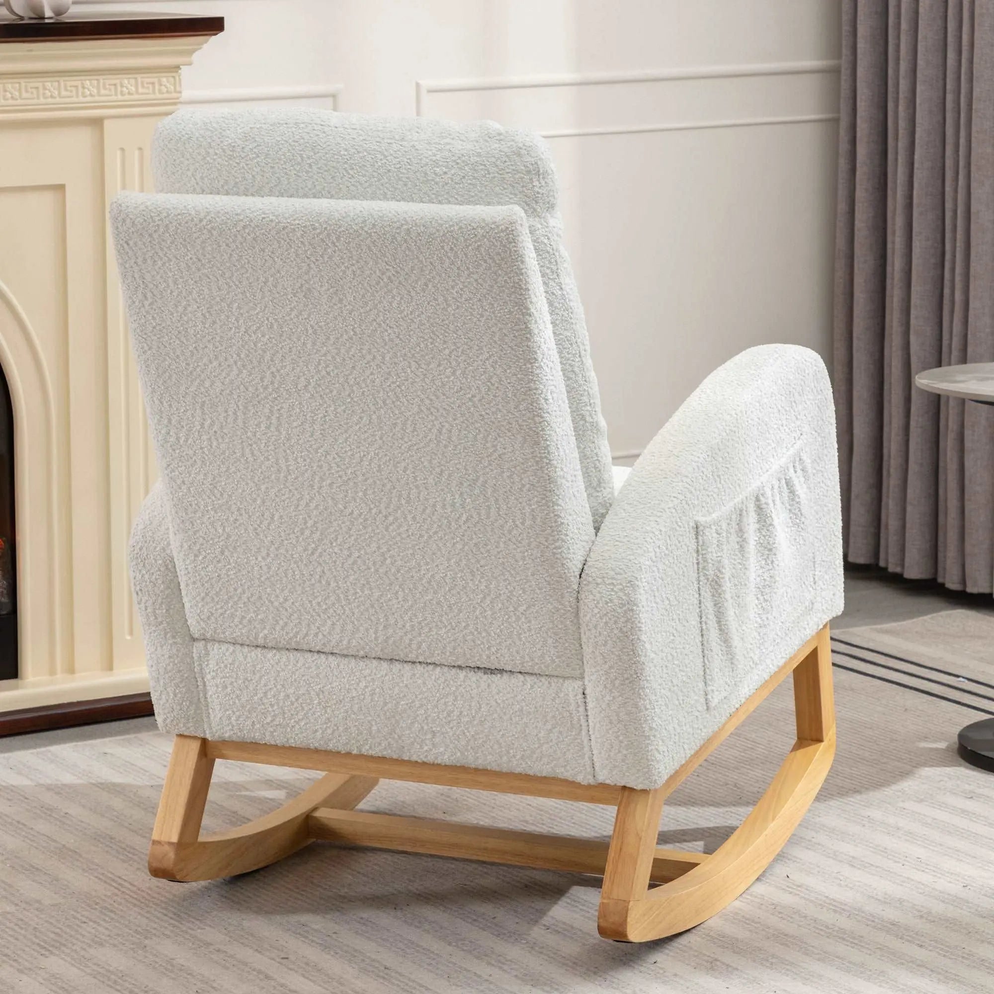 Bellemave® Accent Rocking Chair with Footrest High Back Rubber Wood Rocking Legs - Bellemave