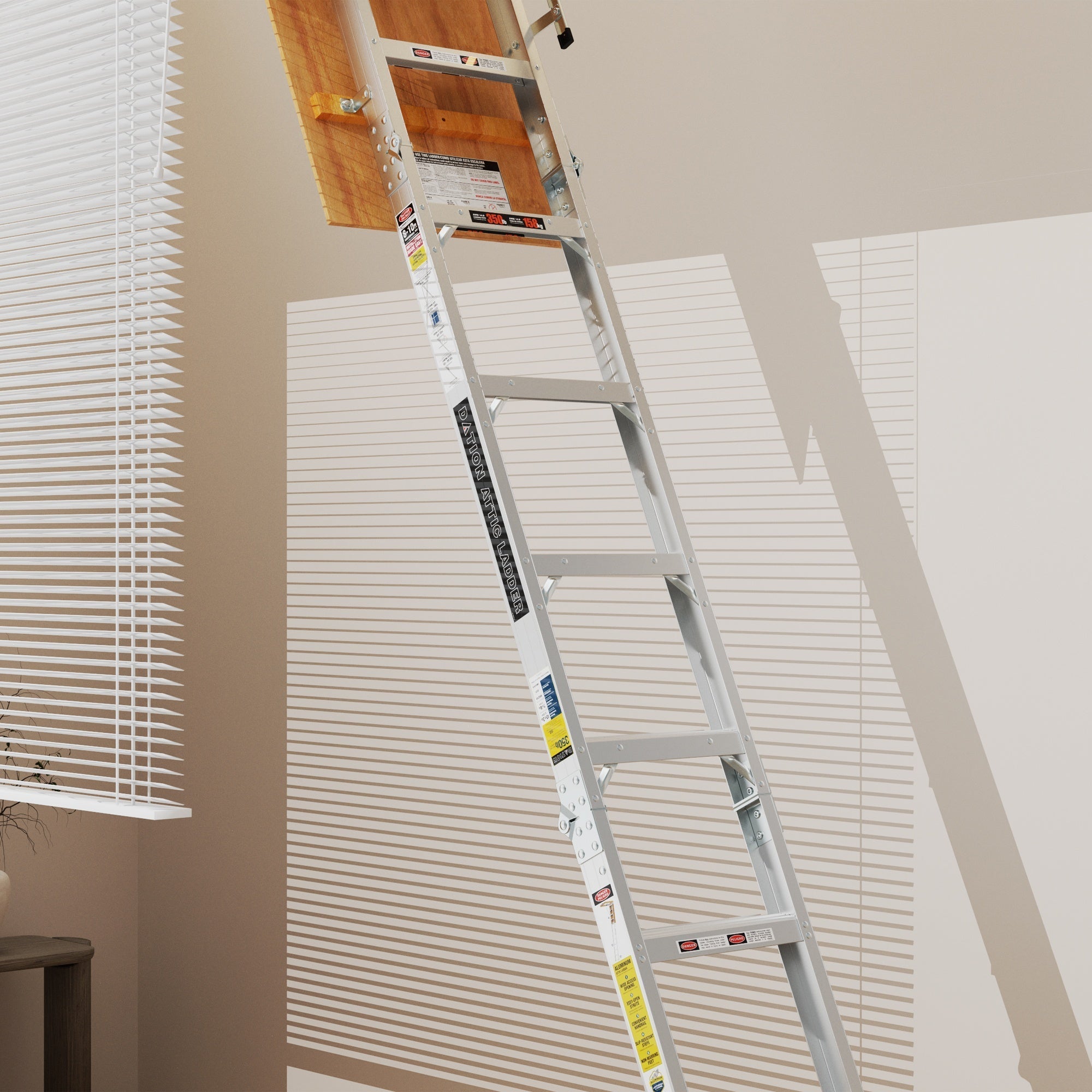 Bellemave® Aluminum Attic Ladder Pull Down System, Drop Down Ladder Stairs for Attic Access - Bellemave