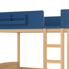 Bellemave® Automobile Form Design for Kids ,Queen Bunk Beds with Trundle , Wooden Bunk Bed with Built - in Bookshelf & High - quality Safety Guardrail,White＆ Beige - Bellemave