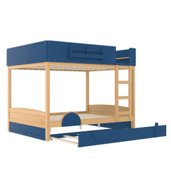 Bellemave® Automobile Form Design for Kids ,Queen Bunk Beds with Trundle , Wooden Bunk Bed with Built - in Bookshelf & High - quality Safety Guardrail,White＆ Beige - Bellemave