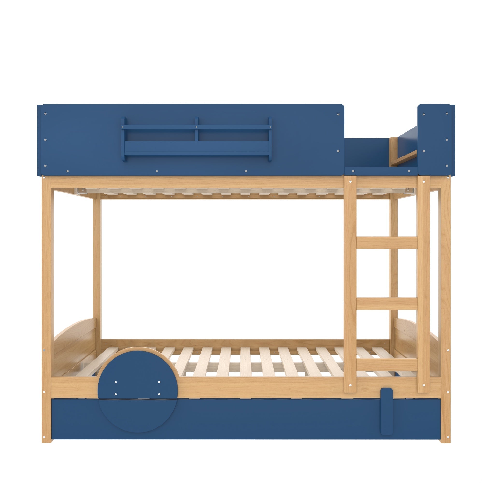 Bellemave® Automobile Form Design for Kids ,Queen Bunk Beds with Trundle , Wooden Bunk Bed with Built - in Bookshelf & High - quality Safety Guardrail,White＆ Beige - Bellemave