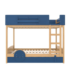 Bellemave® Automobile Form Design for Kids ,Queen Bunk Beds with Trundle , Wooden Bunk Bed with Built - in Bookshelf & High - quality Safety Guardrail,White＆ Beige - Bellemave