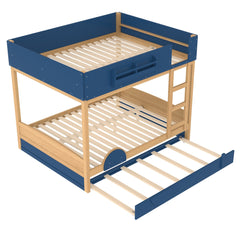 Bellemave® Automobile Form Design for Kids ,Queen Bunk Beds with Trundle , Wooden Bunk Bed with Built - in Bookshelf & High - quality Safety Guardrail,White＆ Beige - Bellemave