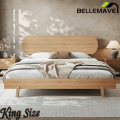 Bellemave® Bamboo Bed Frame with Headboard,Bamboo Platform Bed Frame with Rounded Headboard and Wood Slats,Easy Assembly - Bellemave