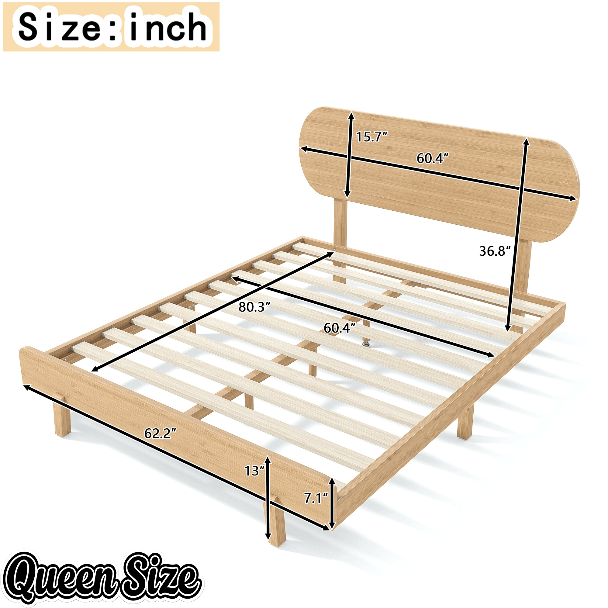 Bellemave® Bamboo Bed Frame with Headboard,Bamboo Platform Bed Frame with Rounded Headboard and Wood Slats,Easy Assembly - Bellemave