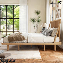Bellemave® Bamboo Platform Bed Frame with Headboard, Slanted Slat Design and Support Slats - Bellemave