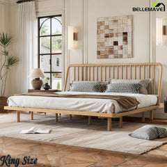 Bellemave® Bamboo Platform Bed Frame with Headboard, Slanted Slat Design and Support Slats - Bellemave