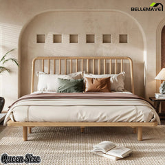 Bellemave® Bamboo Platform Bed Frame with Headboard, Slanted Slat Design and Support Slats - Bellemave