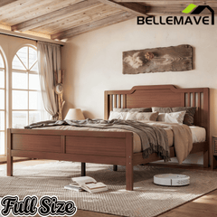 Bellemave® Bamboo Platform Bed Frame with Tall Headboard & Wood Slat Support, Mid-Century Modern for Master Bedroom, Couples, Guest Suite - Bellemave