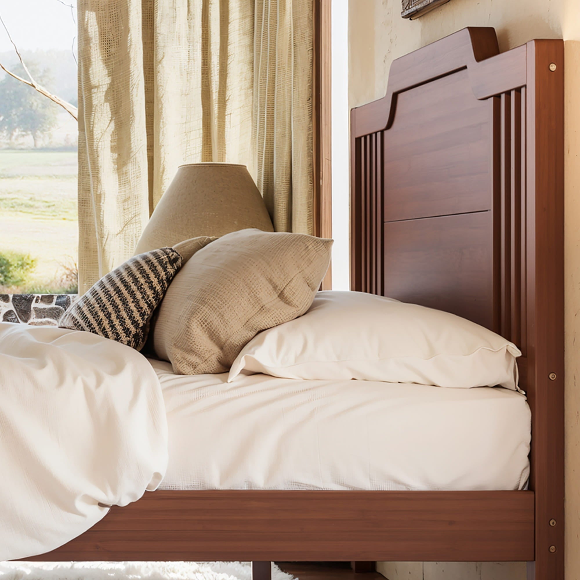 Bellemave® Bamboo Platform Bed Frame with Tall Headboard & Wood Slat Support, Mid-Century Modern for Master Bedroom, Couples, Guest Suite - Bellemave